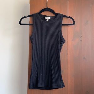Cotton Ribbed High Neck Tank in Black